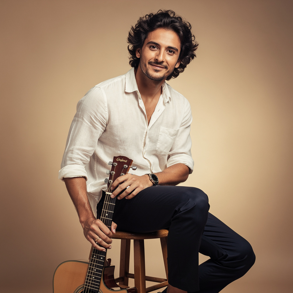 Studio portrait of an Argentine musician with a guitar